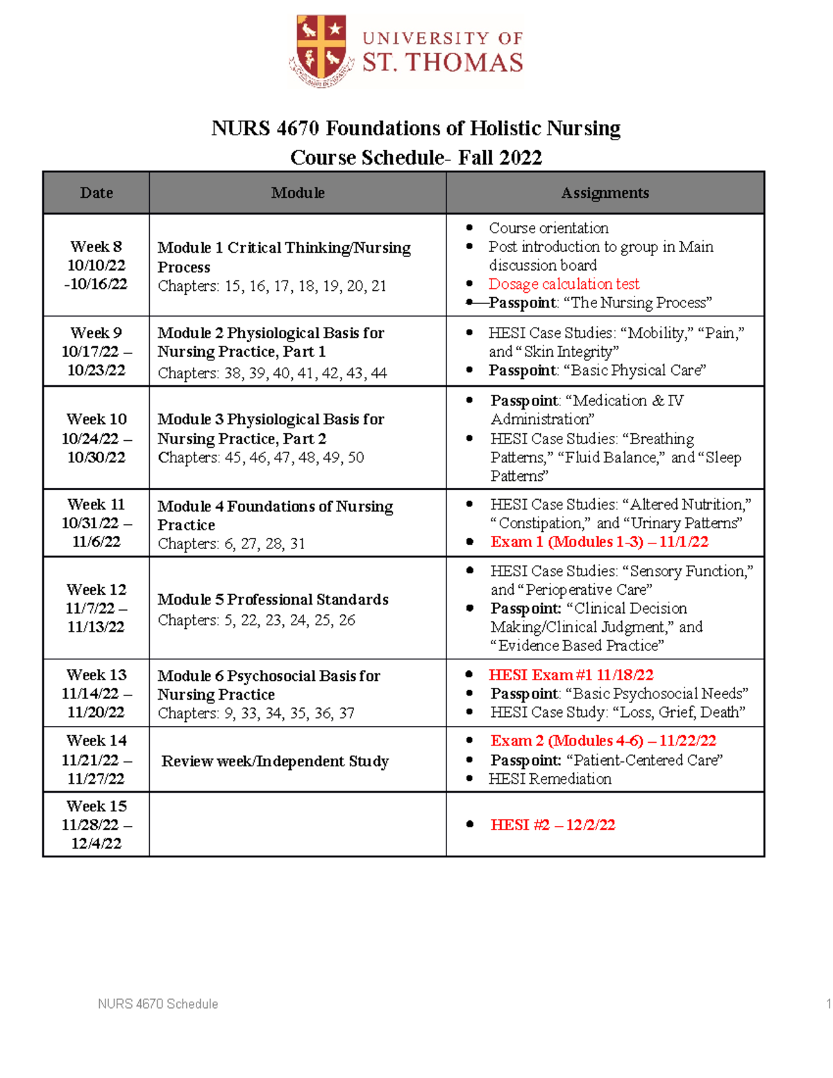 NURS 4670 Foundations schedule Summer 2022Final - NURS 4670 Foundations ...