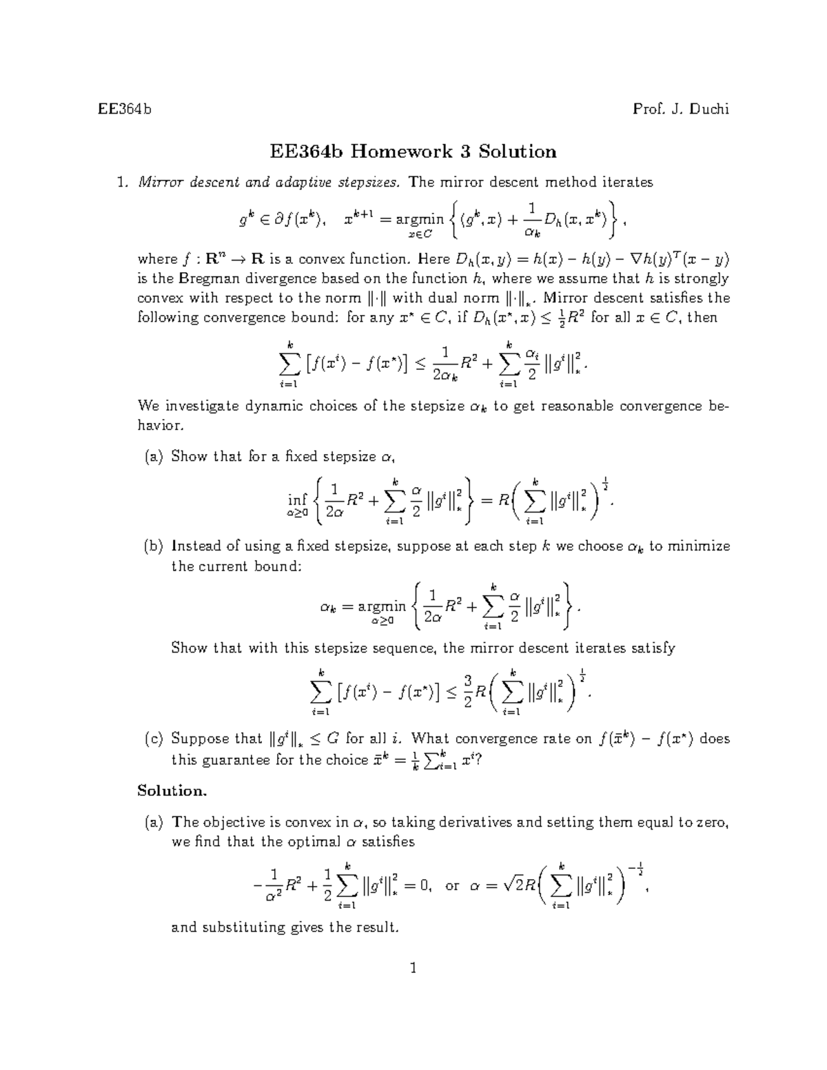 Hw3sol - EE364b Prof. J. Duchi EE364b Homework 3 Solution Mirror ...