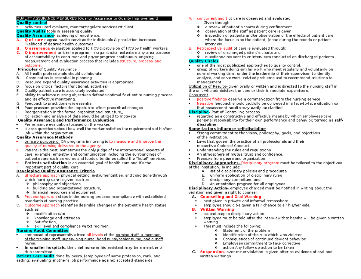 Final 107 - module - QUALITY ASSURANCE MEASURES (Quality Assurance to ...