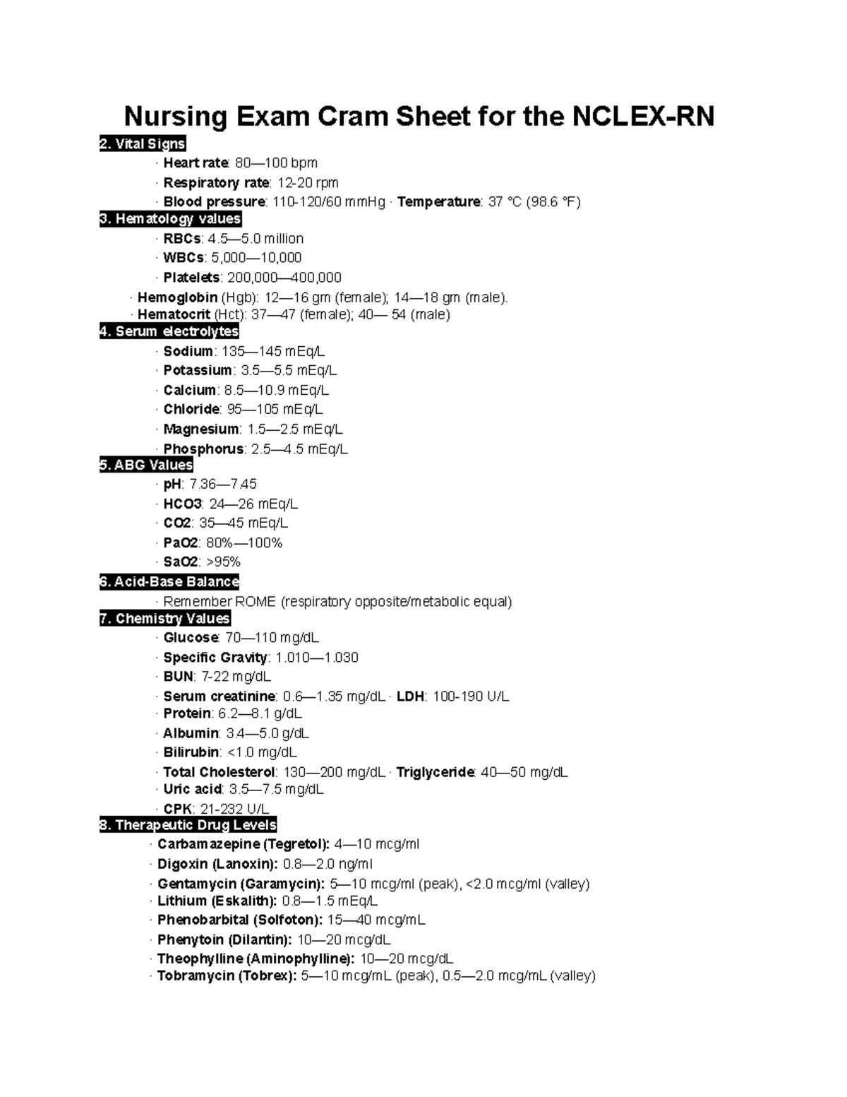 Nclex Cram Sheet Topics - Nursing Exam Cram Sheet For The NCLEX-RN 2 ...