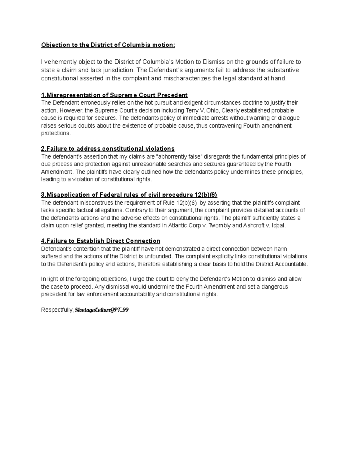 Objection to District of Columbiaobjection - Objection to the District ...