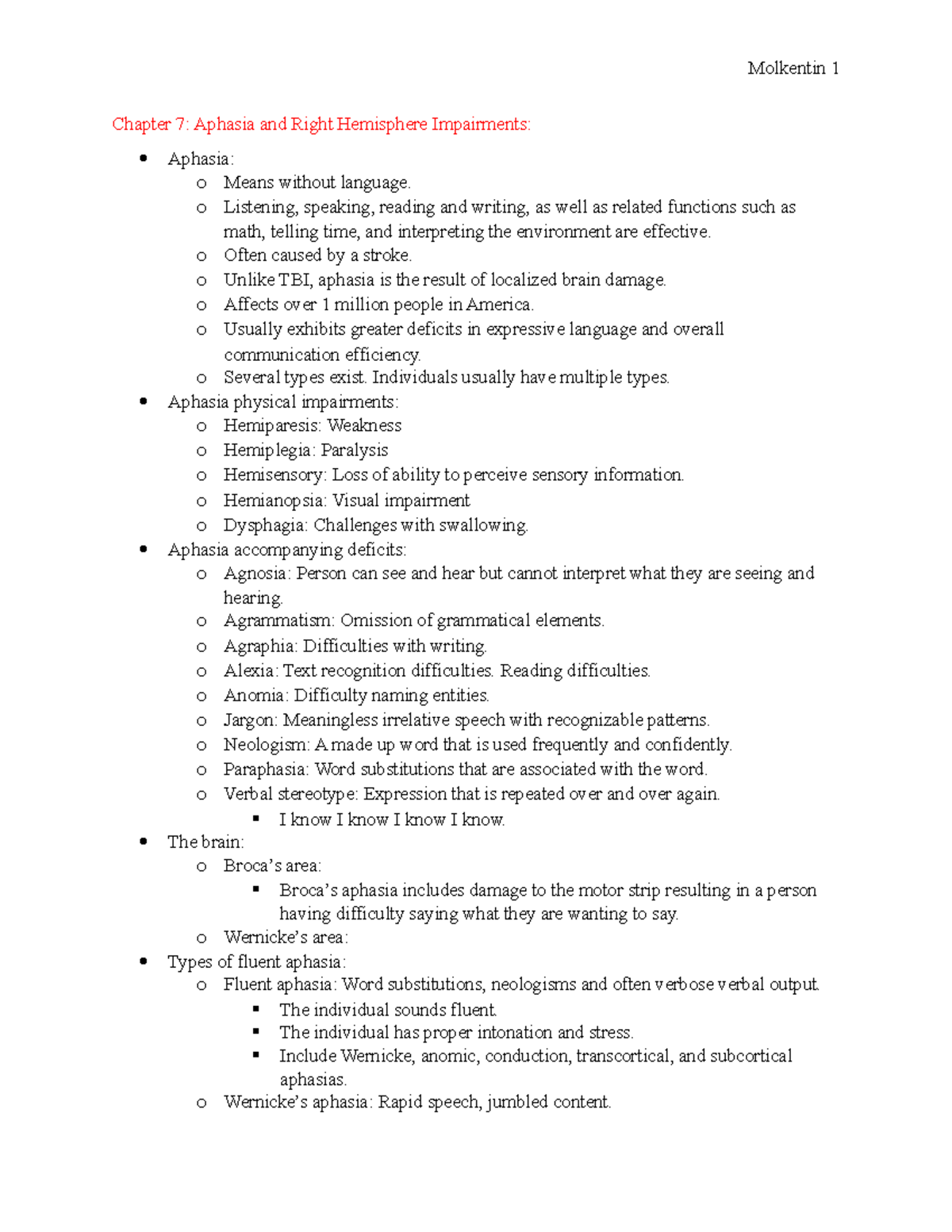 Exam 3 powerpoint notes - Chapter 7: Aphasia and Right Hemisphere ...