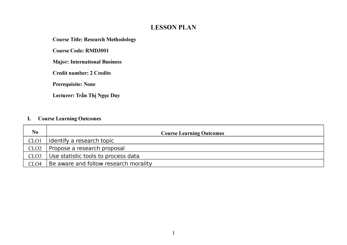 research methodology course plan