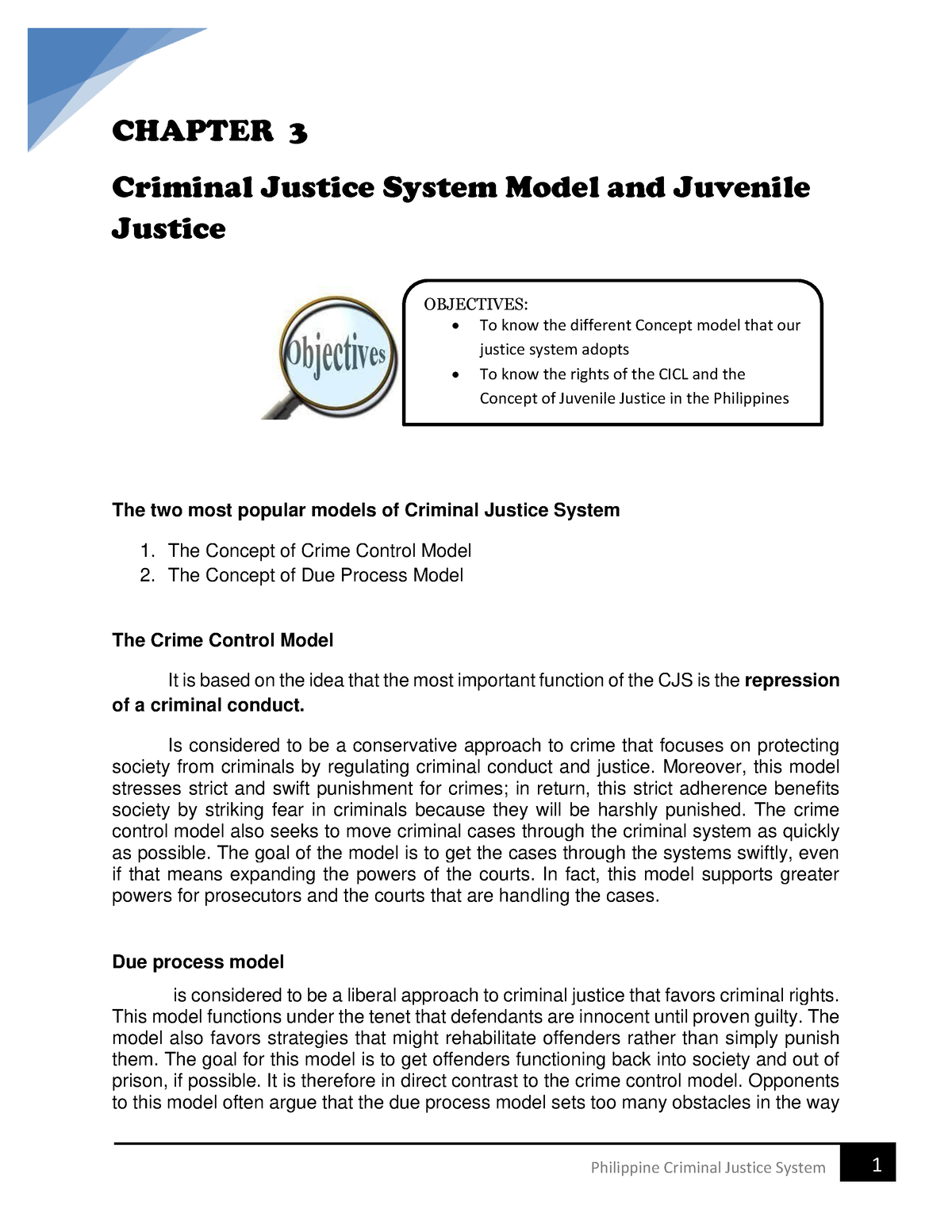 Chapter 3 Criminal Justice System Model And Juvenile Justice - CHAPTER ...