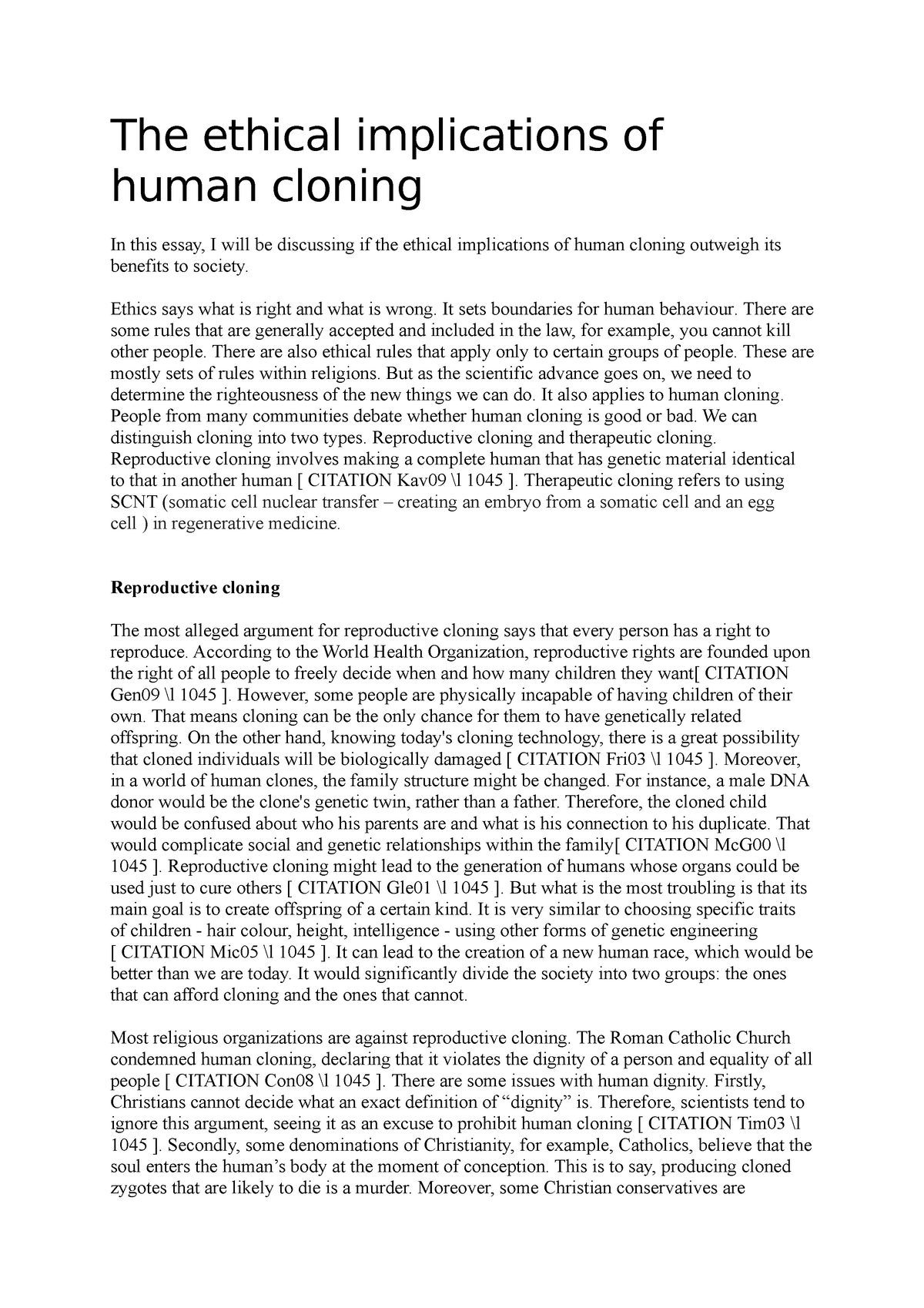 human cloning unethical essay