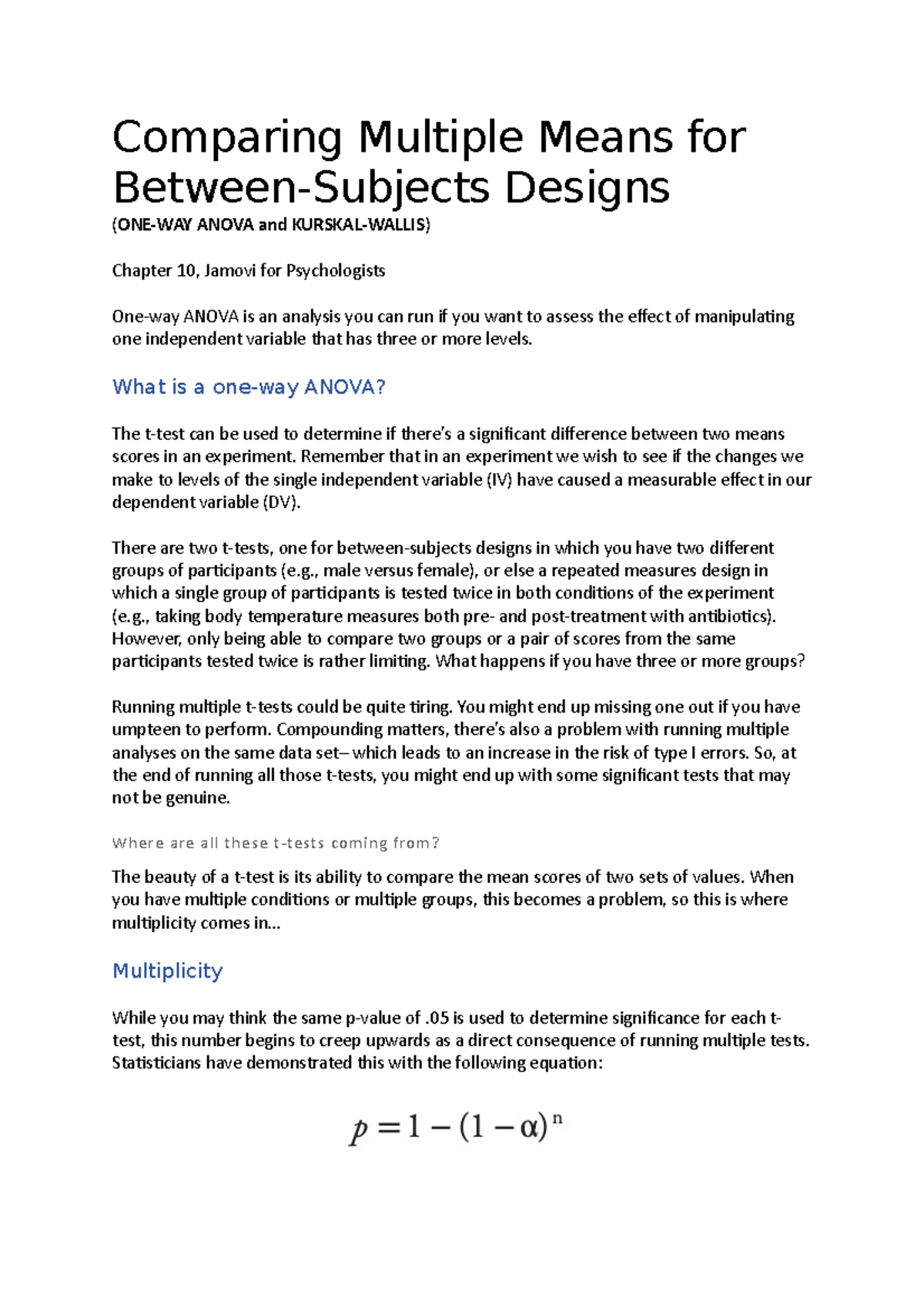Comparing multiple means for between-subjects desgins (one-way Anova ...