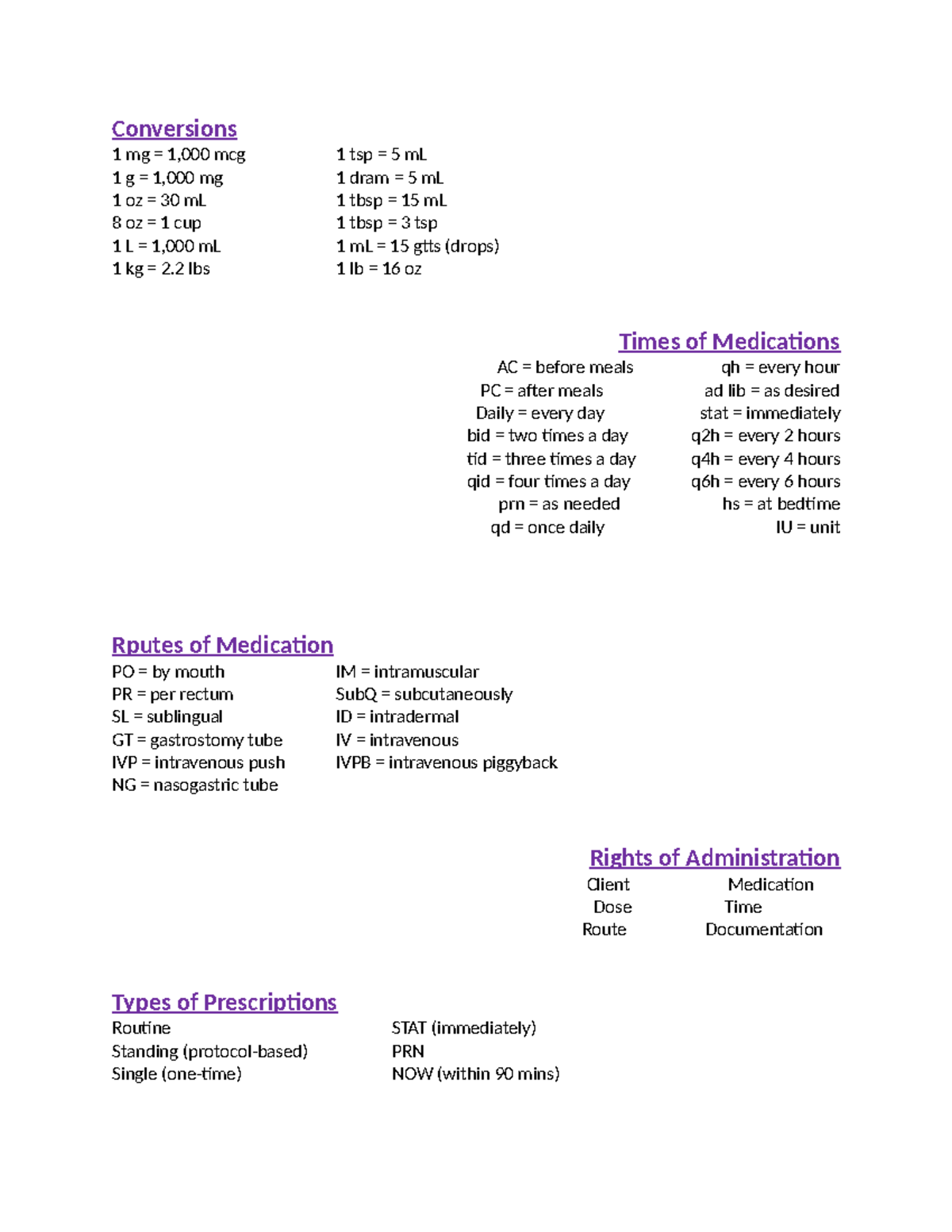 Math Exam Review - Math Exam - Conversions 1 mg = 1,000 mcg 1 tsp = 5 ...