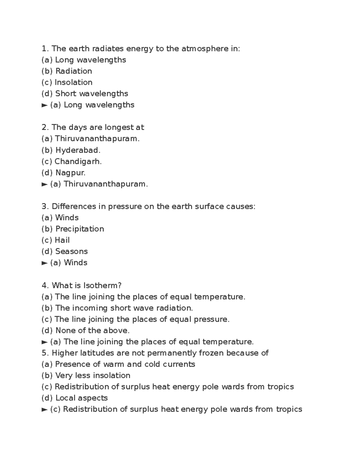 Solar Radiation, Heat Balance And Temperature Mcq - The Earth Radiates ...