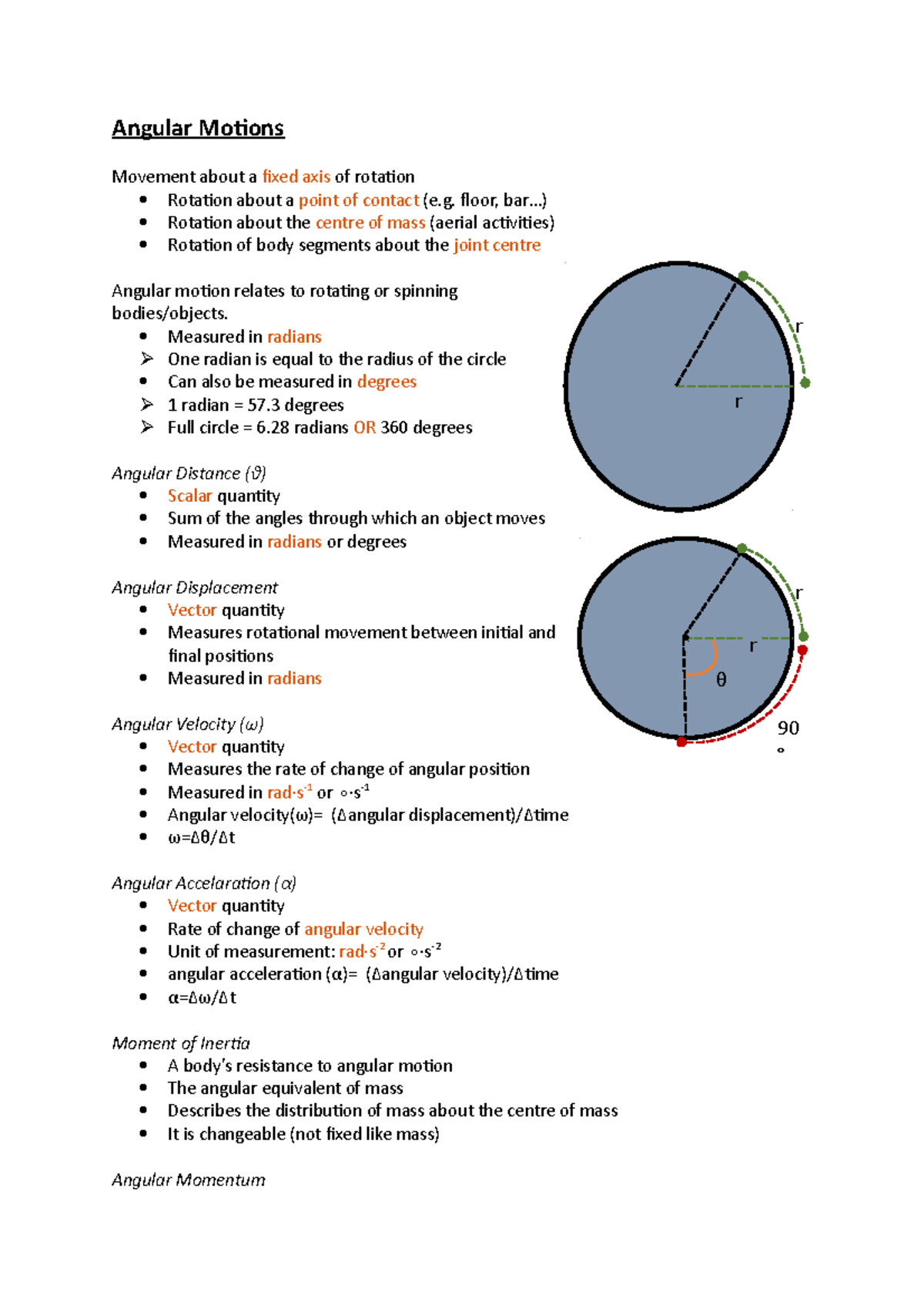 Angular Motions Biomechanics Angular Motions Movement about a fixed