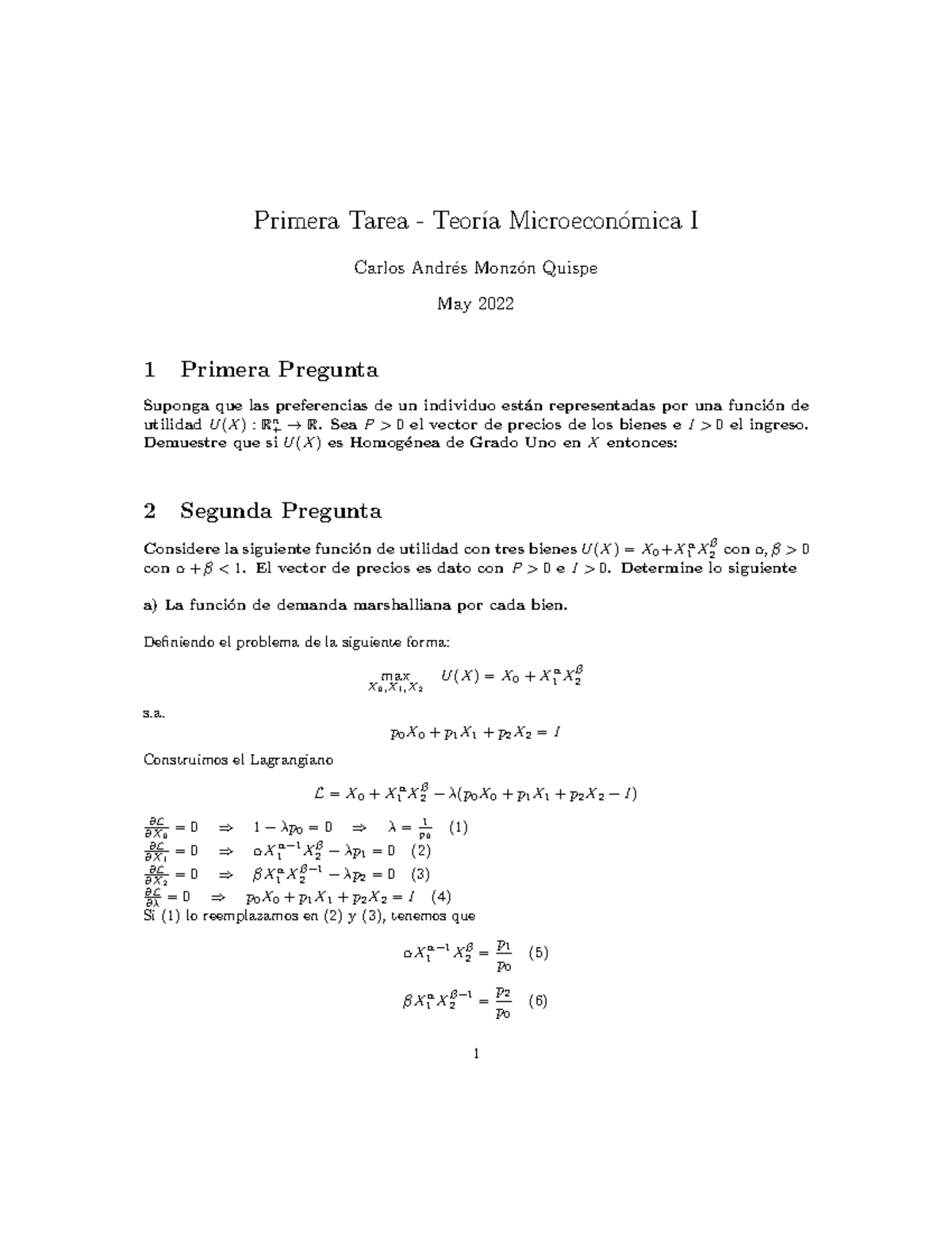 First Homework Microeconomics - Primera Tarea - Teor ́ıa Microecon ...