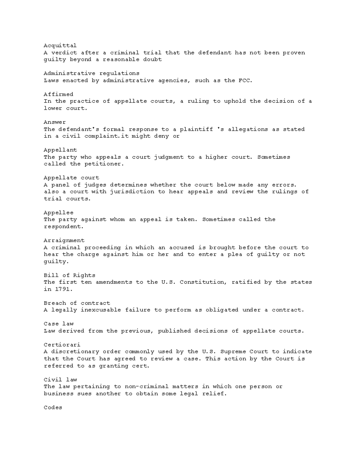 Ch1 Communication and the Law - Acquittal A verdict after a criminal ...