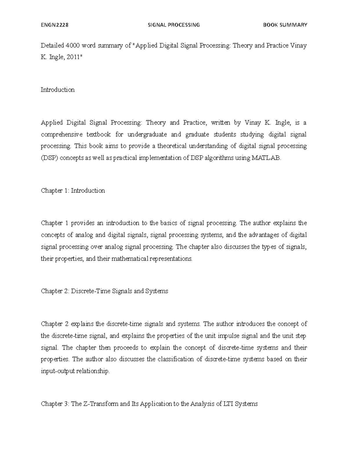 Detailed summary of Applied Digital Signal Processing Theory and