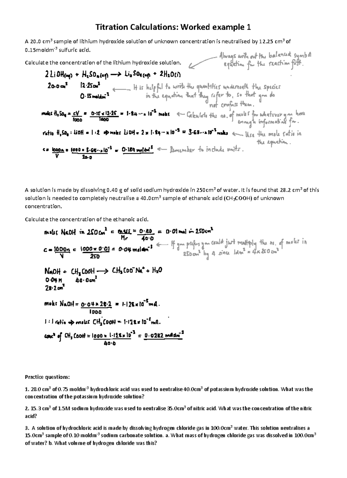 Worked egs titration calculations copy Titration Calculations Worked