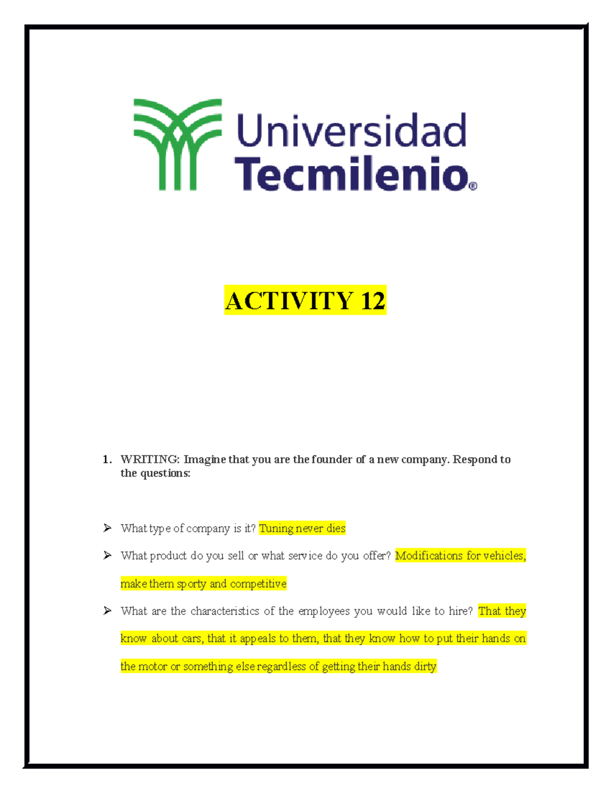 ACT 12 - Apuntes 4 - ingles basico - TecMilenio - Studocu
