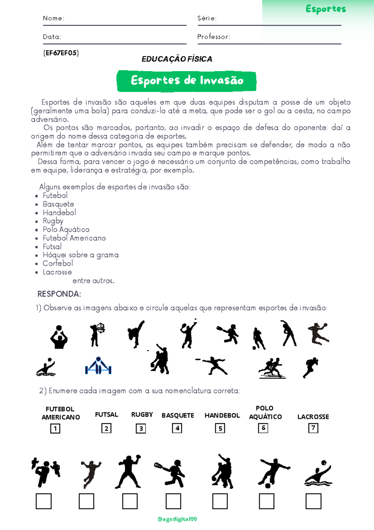 Atividade Sobre Esportes De Invasão - GITEDU