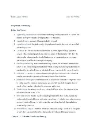 Chapter 5 And 6 Reading Assignment Name Annes Newton Date 10 06 Cj