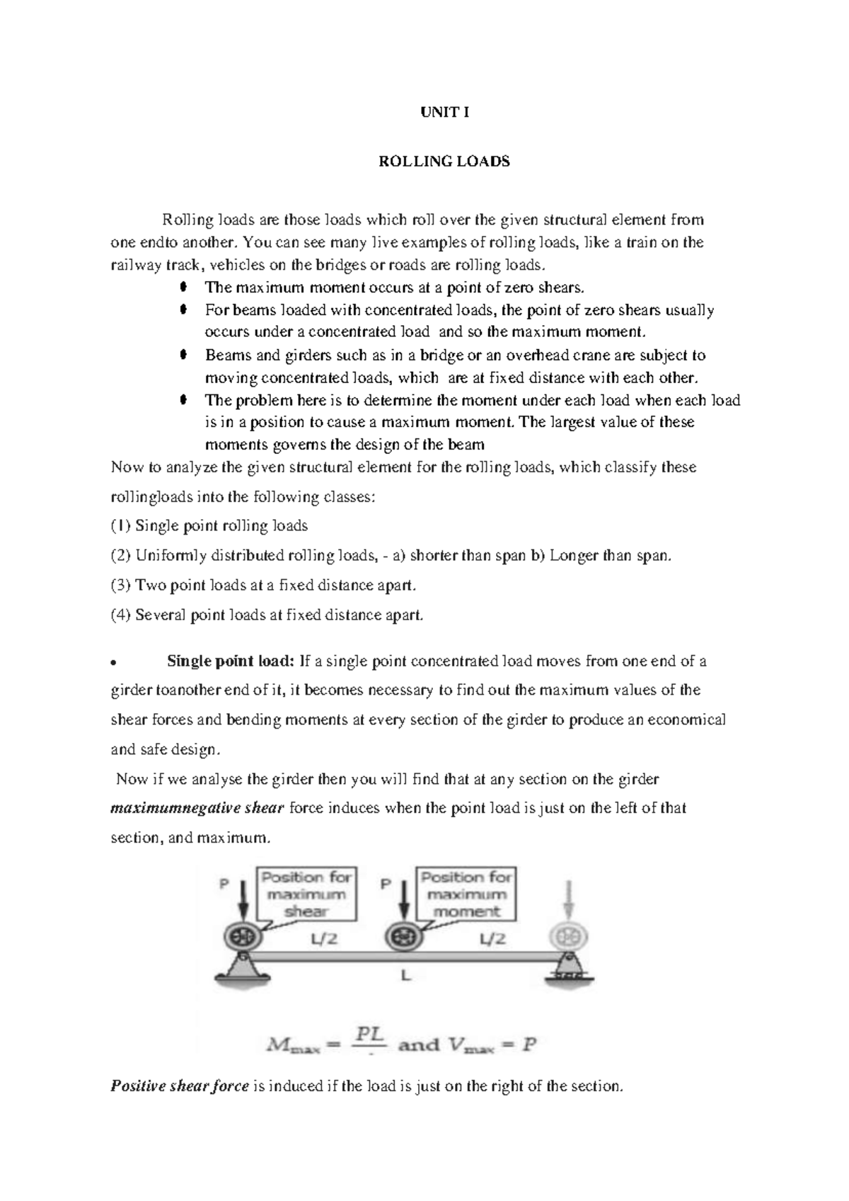 Rolling Loads UNIT I ROLLING LOADS Rolling loads are those loads