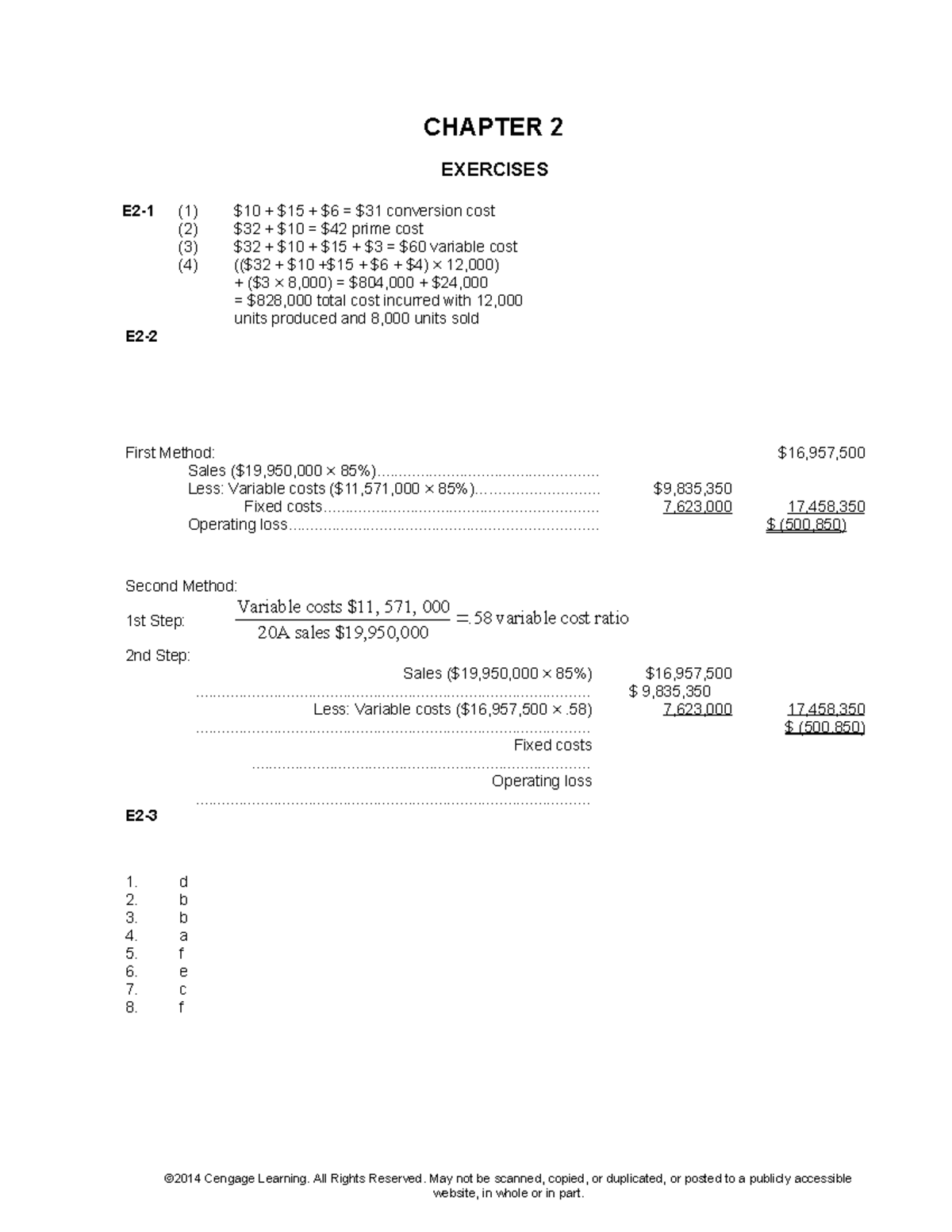 Ch02SM Elearn - Solution For Cost Accounting - CHAPTER 2 EXERCISES E2-1 ...