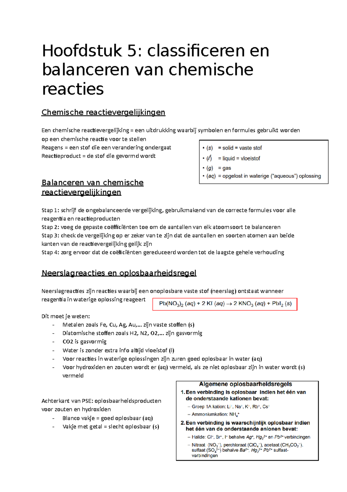 Hoofdstuk 5 - Chemie - Hoofdstuk 5: Classificeren En Balanceren Van ...