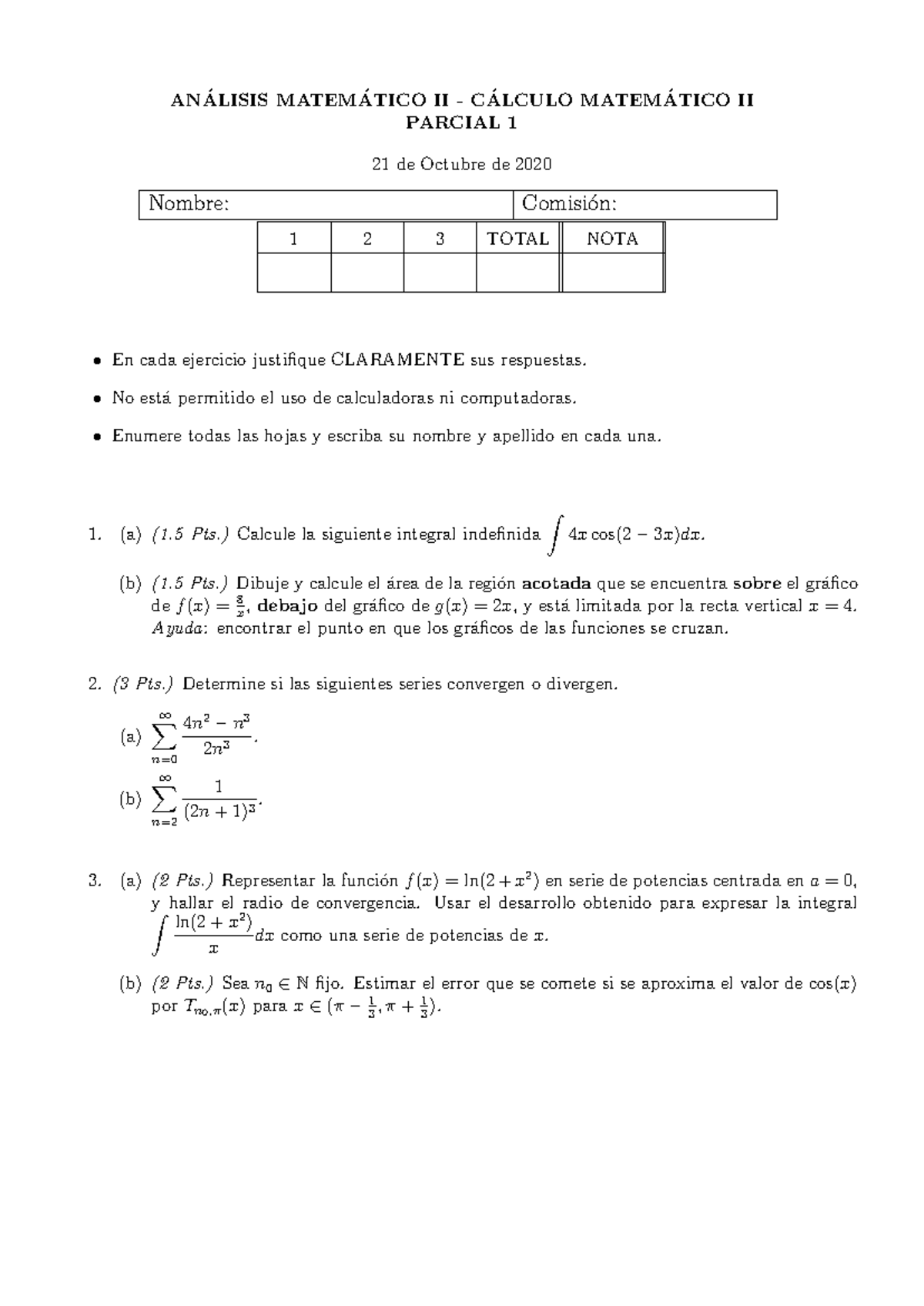 1er Parcial - AN ́ALISIS MATEM ́ATICO II - C ́ALCULO MATEM ́ATICO II ...