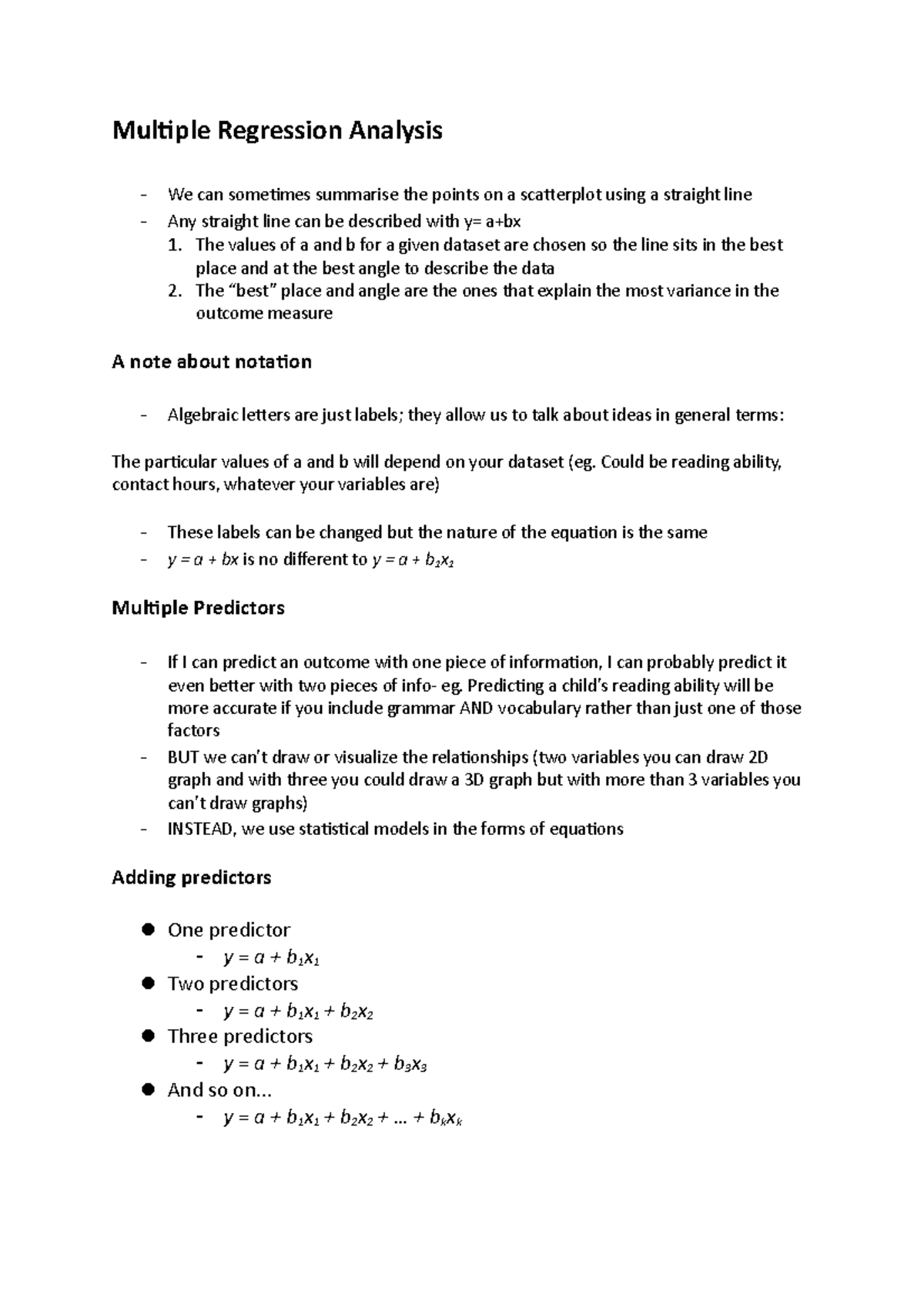 Multiple Regression Analysis - Could Be Reading Ability, Contact Hours ...