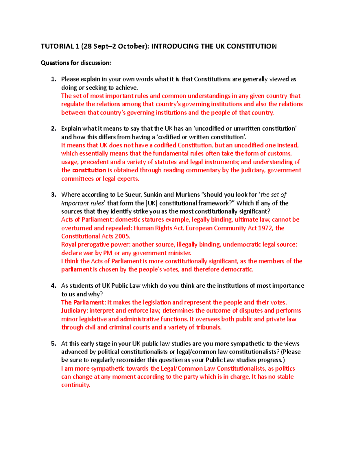 Public LAW Tutorials - Lecture notes 1-16 - TUTORIAL 1 (28 Sept–2 ...