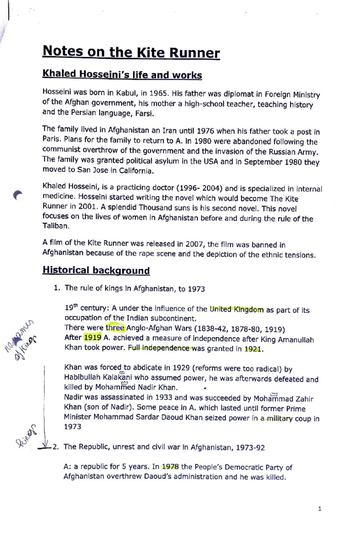 The Kite Runner Notes on the Kite Runner Khaled Hosseini's life