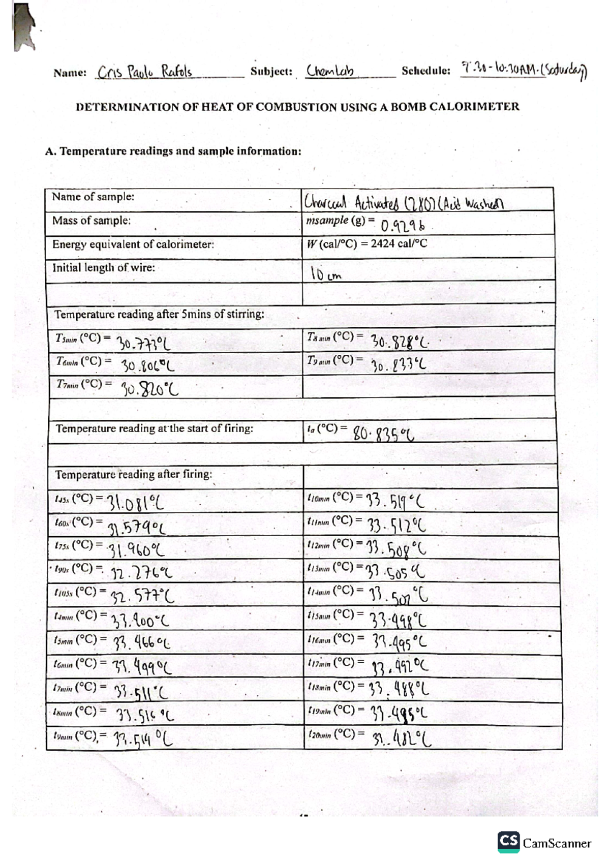 Rafols Bomb Calo - Bomb Calorimetry Report Sheet - Civil Engineering ...