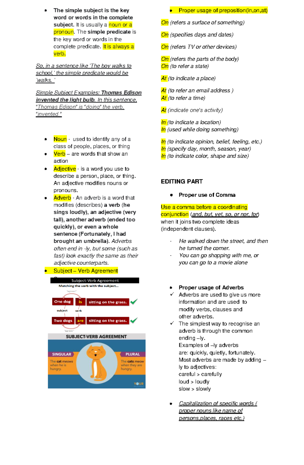 Subject-verb - About English for you to learn. - The simple subject is ...
