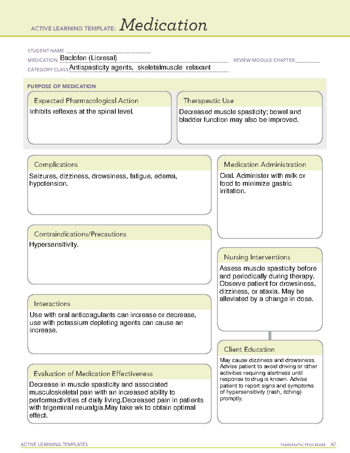 Baclofen (Lioresal) - MED LIST - ACTIVE LEARNING TEMPLATES THERAPEUTIC ...