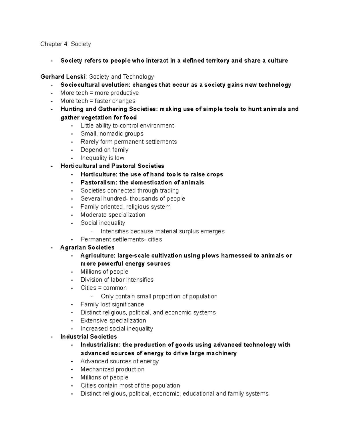 Soc Chapter 4 - Notes from textbook and lecture combined Professor ...