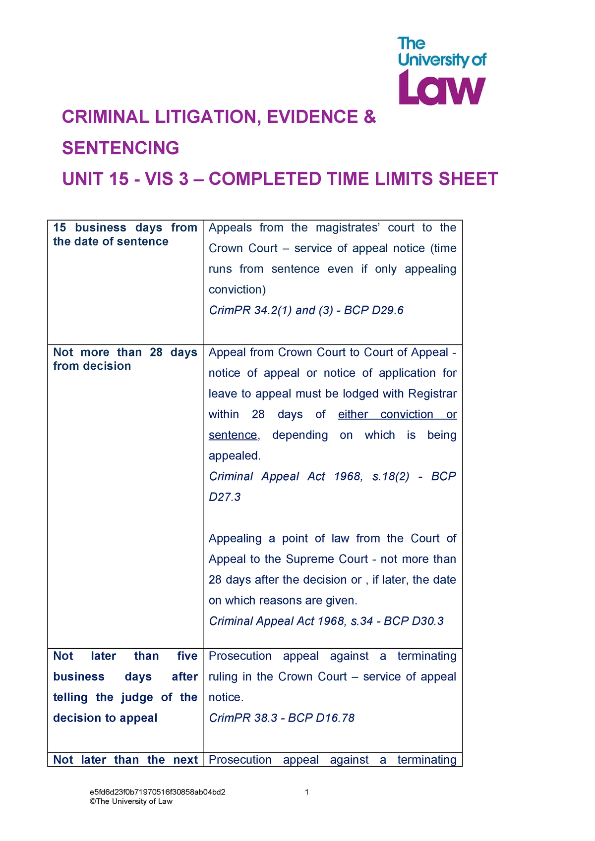 2324 Crim Unit15 Ce02 Vis3 Completed Time Limits Sheet - CRIMINAL ...