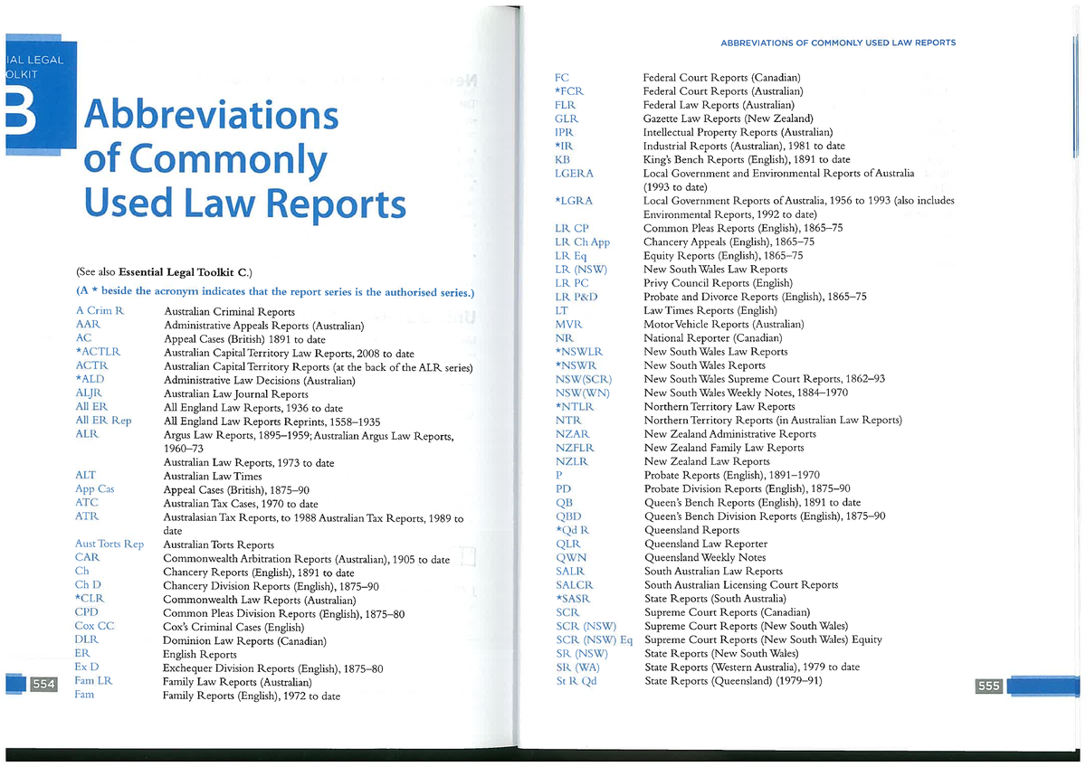 Laying Down the Law Report Series Abbreviations and List of