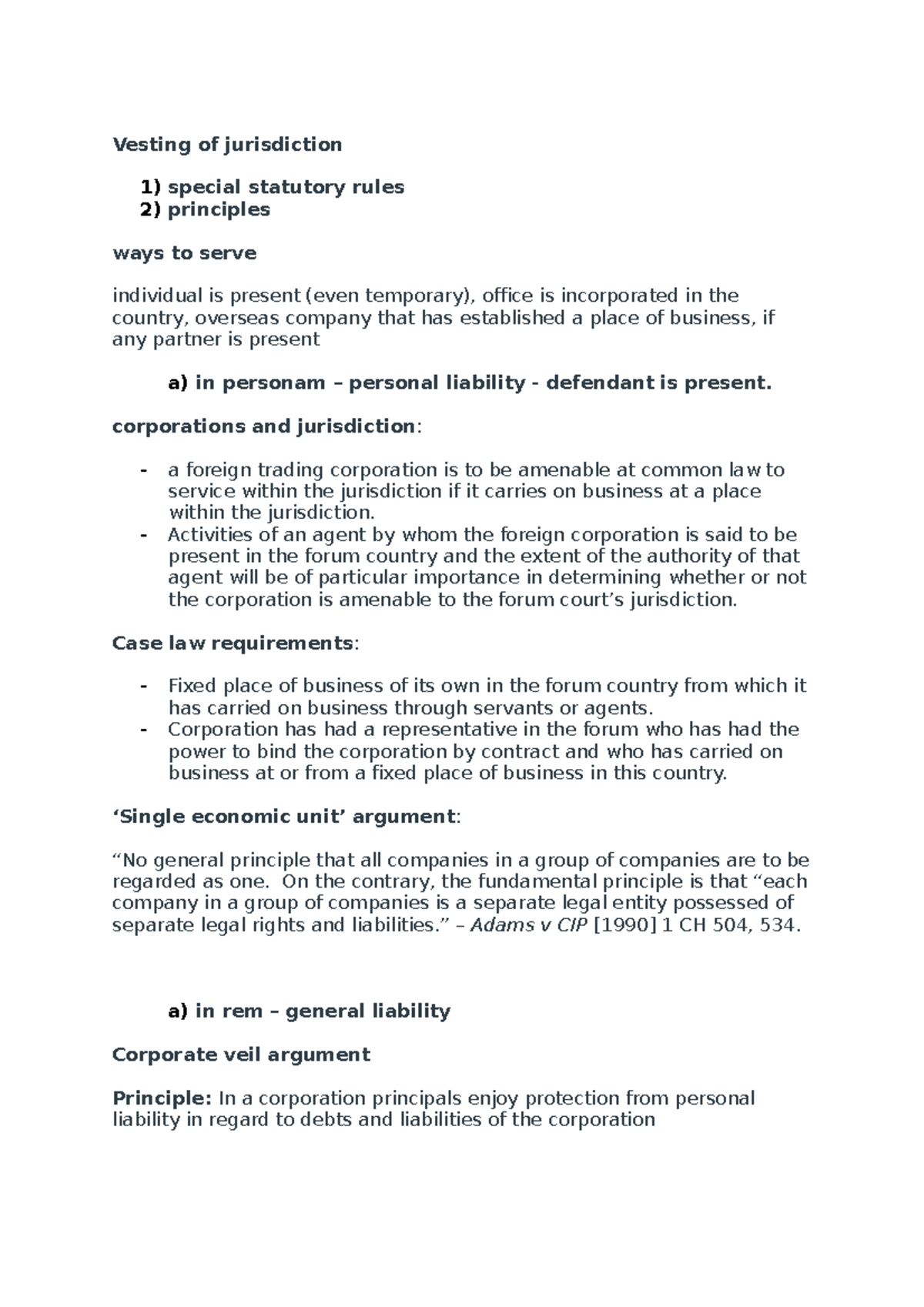 LAWS393 International Litigation Vesting of jurisdiction 1) special