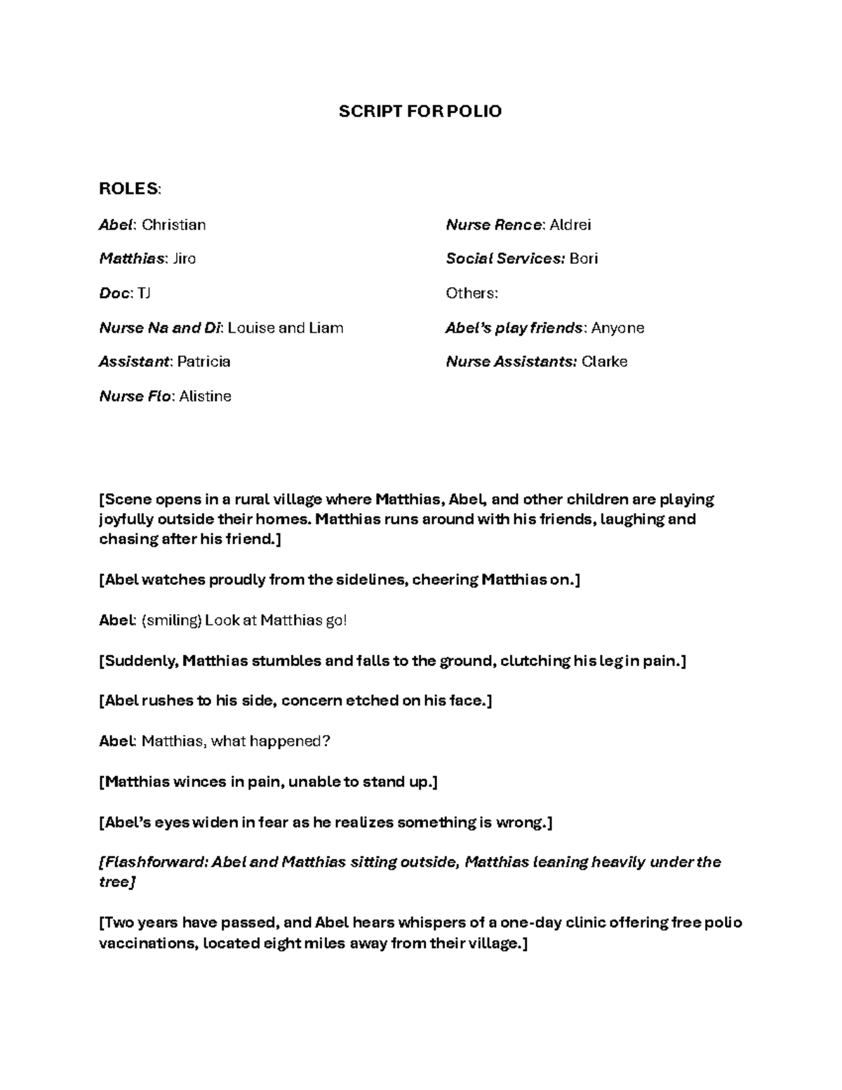 Script Polio SCRIPT FOR POLIO ROLES Abel Christian Matthias Jiro
