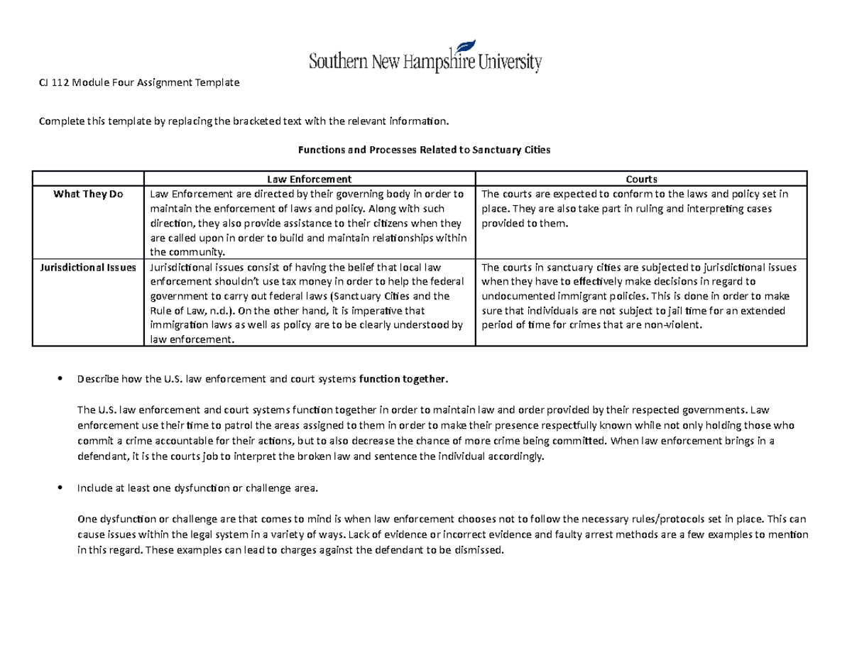 CJ 112 Module Four Assignment - Functions and Processes Related to ...