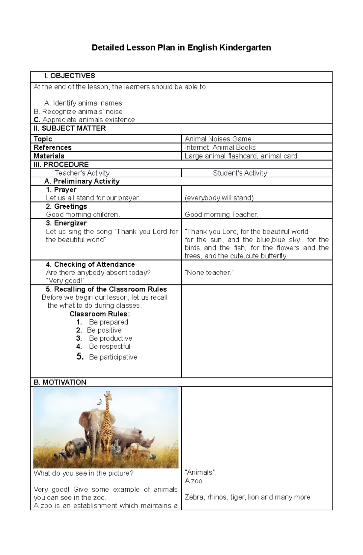 Lesson Plan Sample For English Teachers