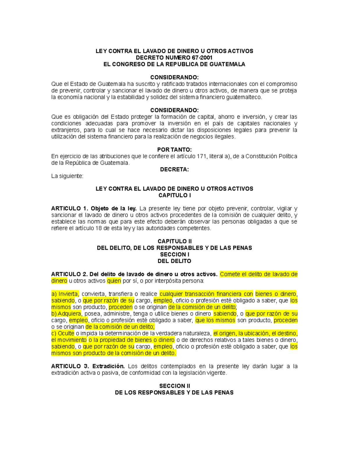 5. Ley Contra el Lavado de Dinero y Otros Activos 67-2001 - LEY CONTRA ...