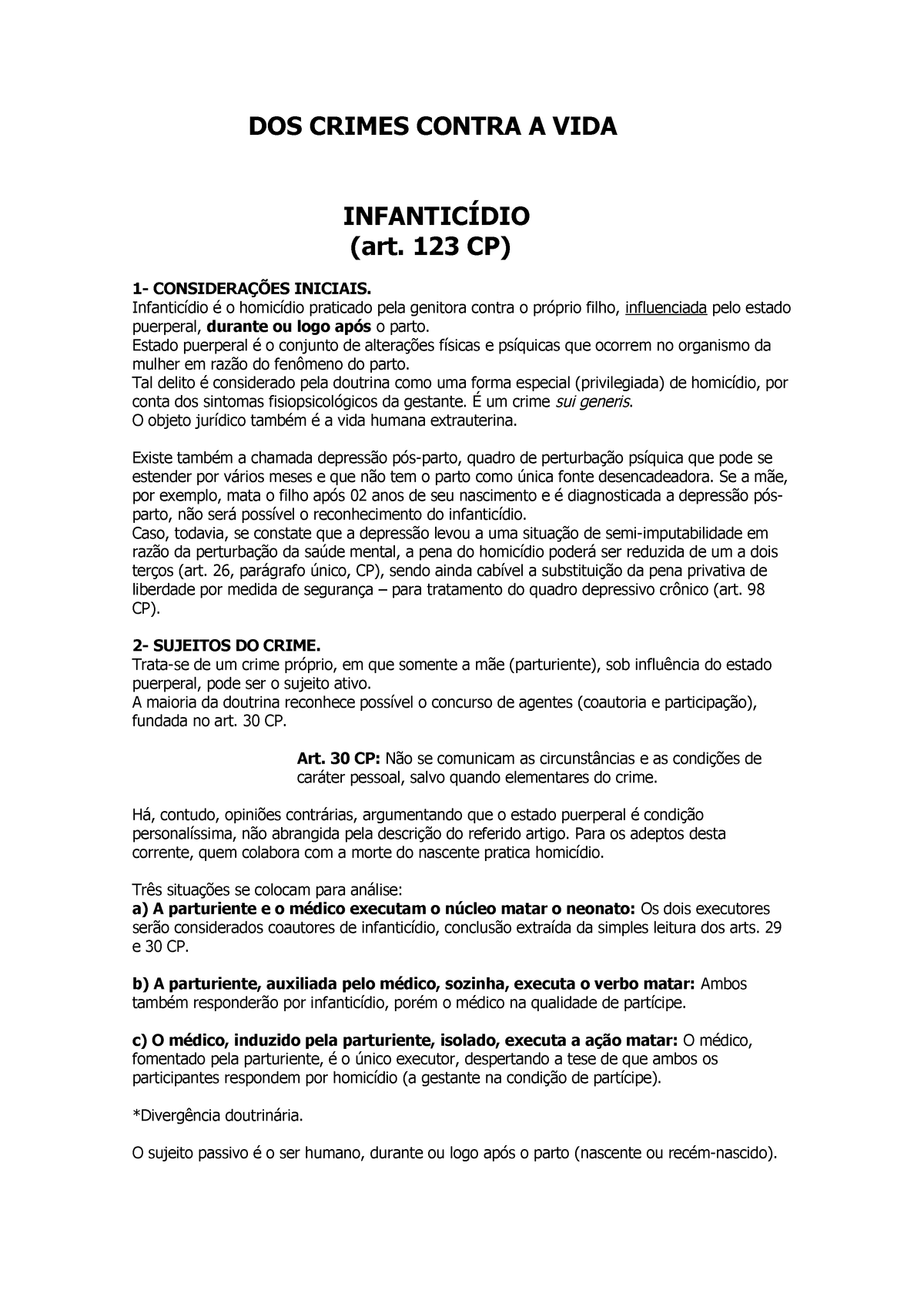 DOS Crimes Contra A VIDA - Infanticídio - Rogério Sanches Cunha DOS