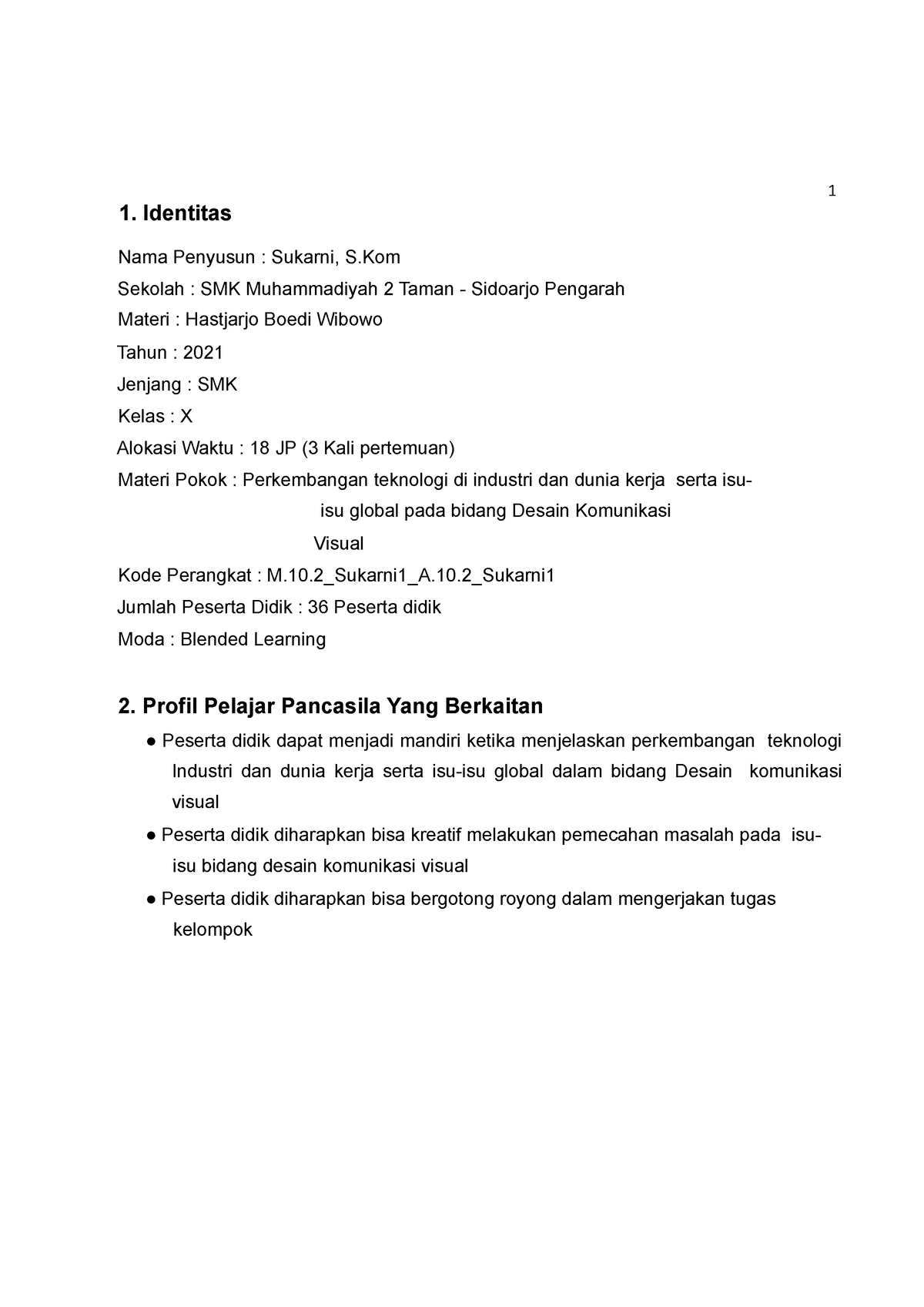 Dasar Dasar Desain Komunikasi Visual Modul Identitas Nama Penyusun Sukarni S