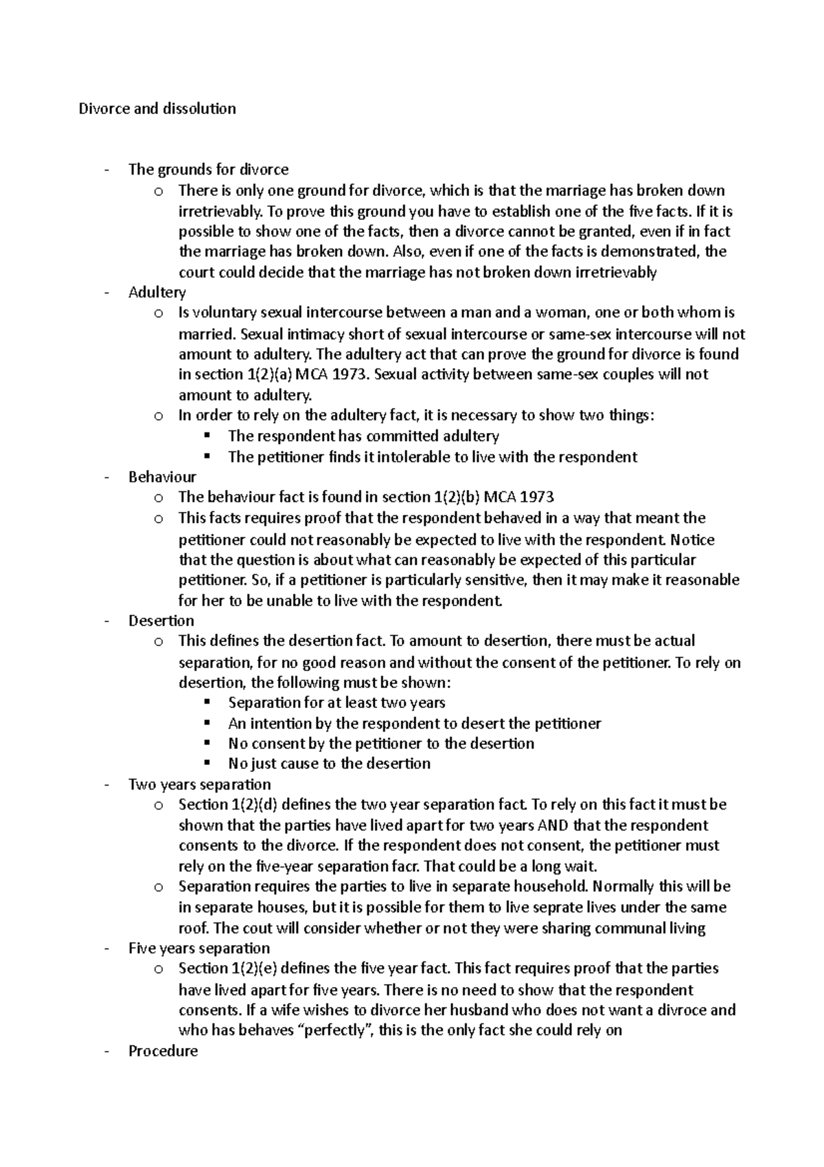 Lecture 4 - Divorce and dissolution - Divorce and dissolution The ...