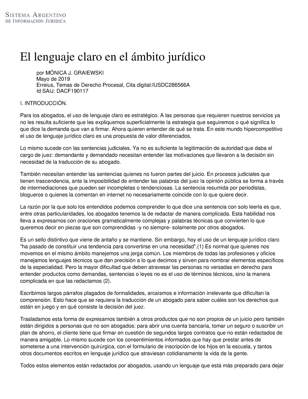 El Lenguaje Claro En El ámbito Jurídico El Lenguaje Claro En El ámbito Jurídico Por MÓnica J 1078