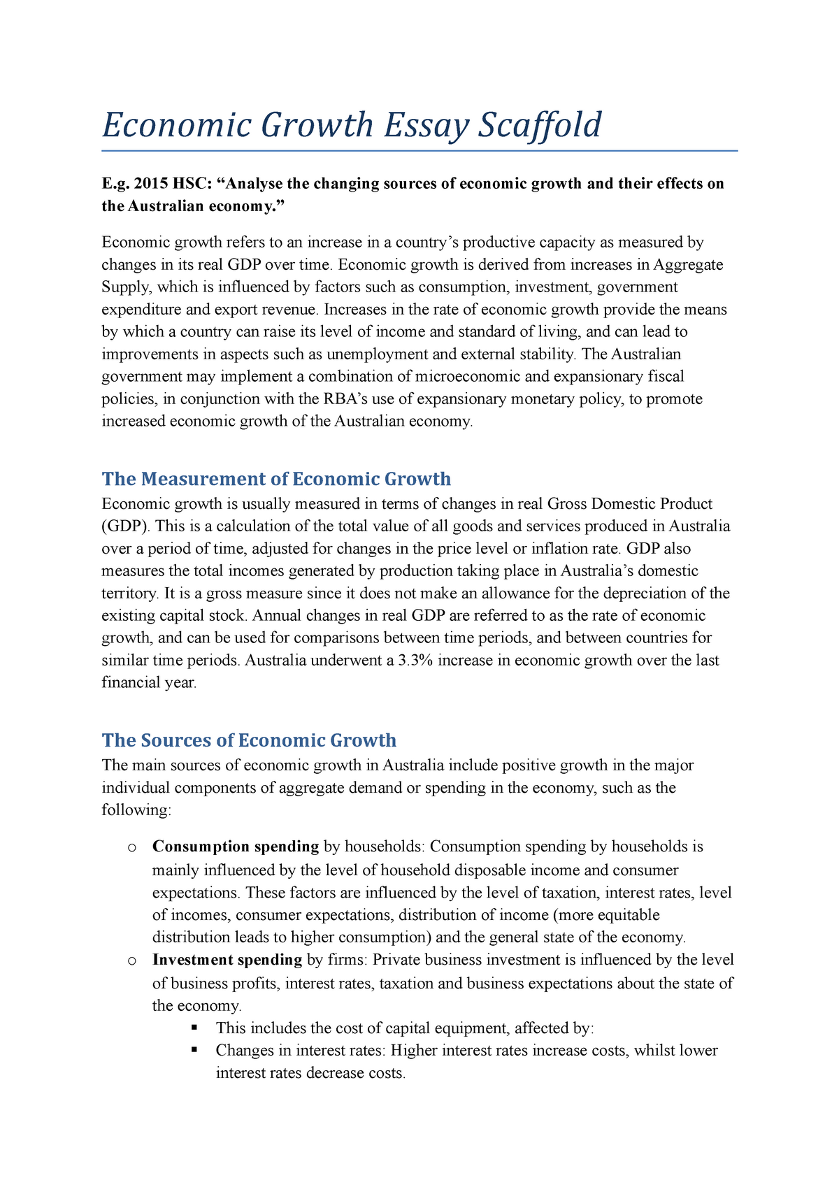 economic growth essay grade 12