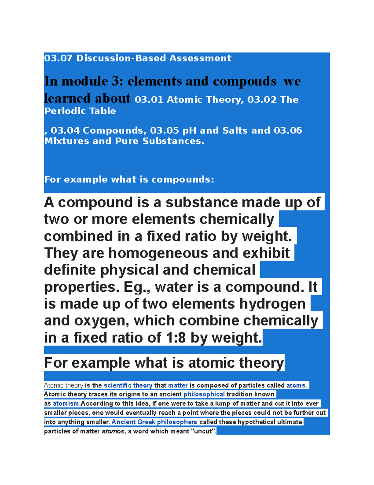 03.07 DiscussionBased Assessment 03 DiscussionBased Assessment In