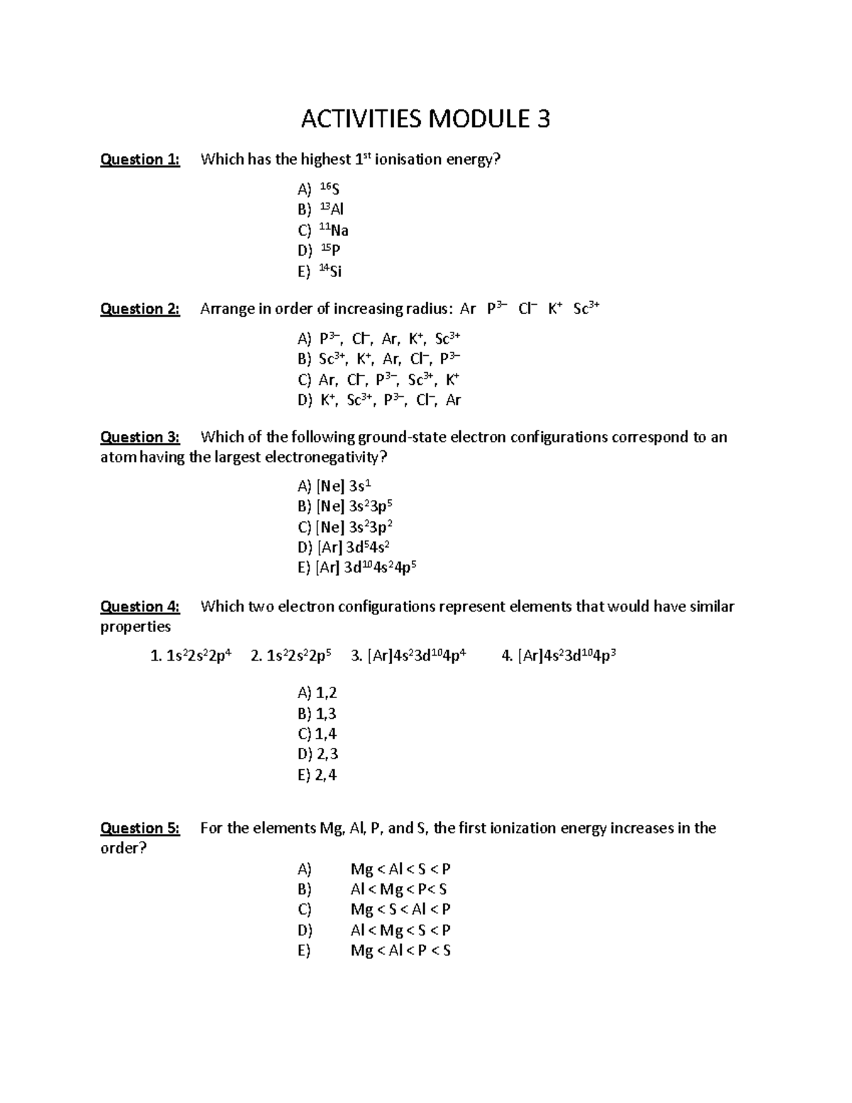 Activities Module 3 - notes - CHEM 1060 - U of G - Studocu