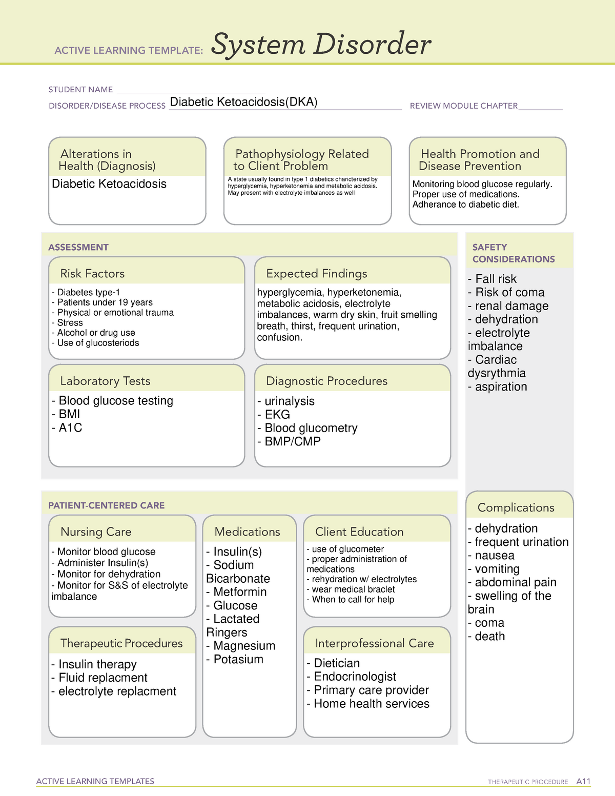 DKA system disorder Template ACTIVE LEARNING TEMPLATES THERAPEUTIC