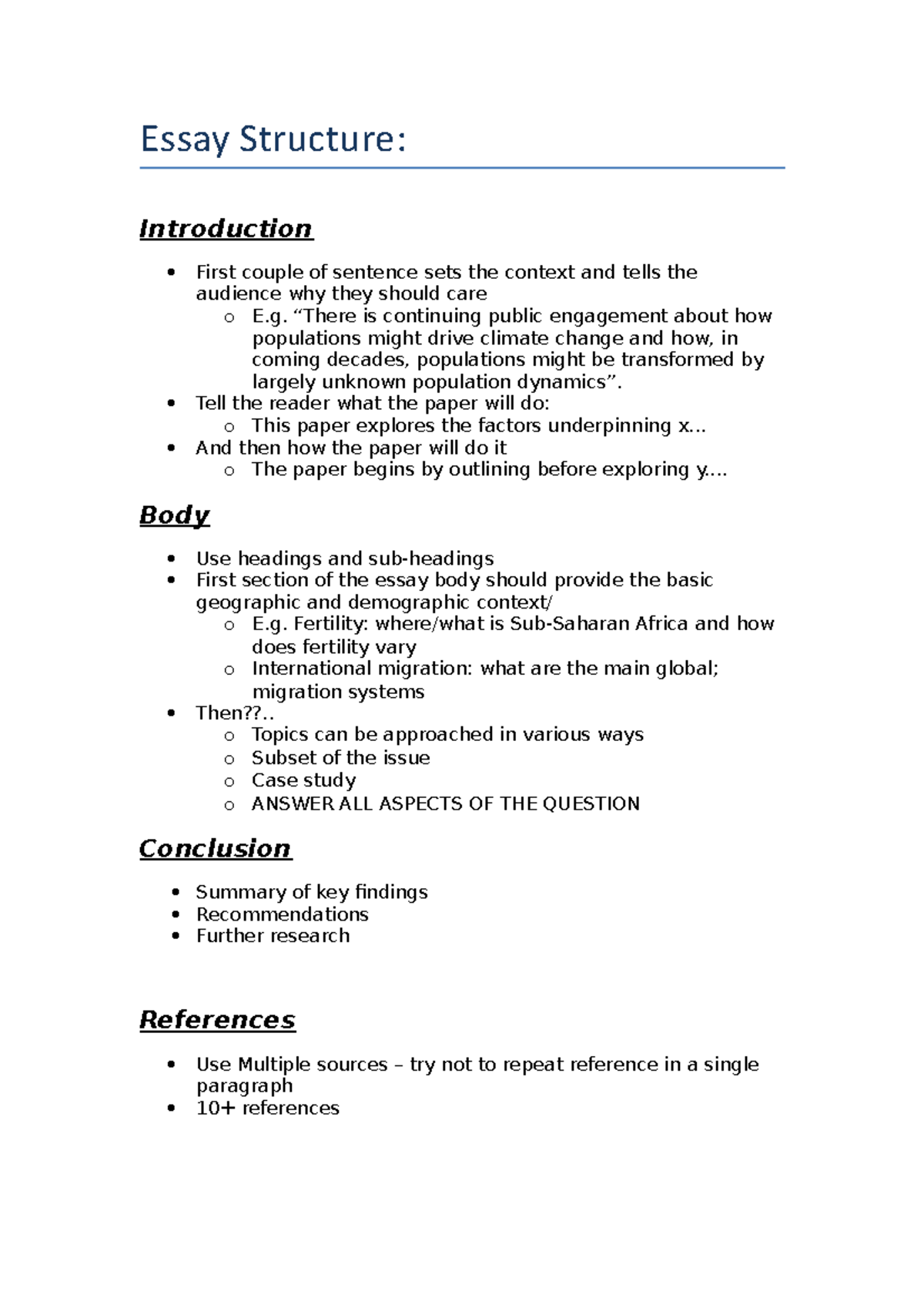 The Essay Structure for this assignment - GEOG2205 - Global Population ...