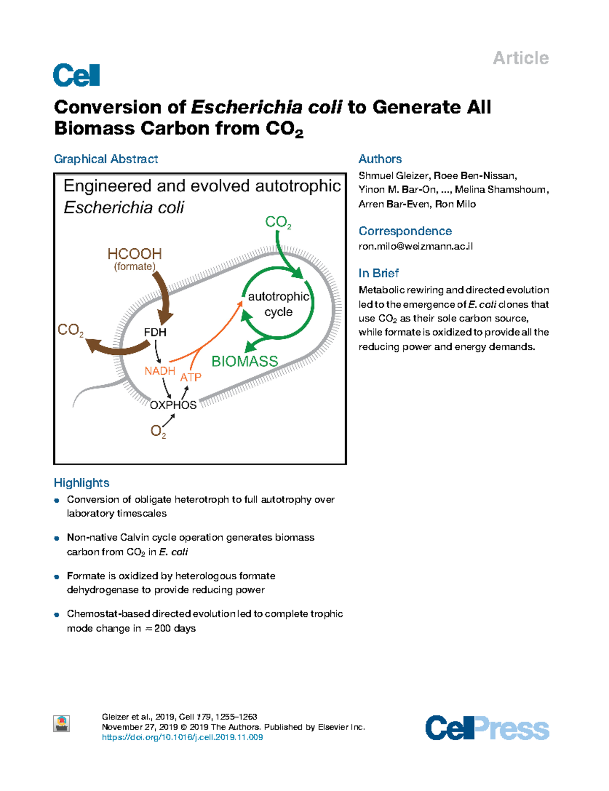 Article 1-Conversion of Escherichia coli to Generate All biomass carbon ...