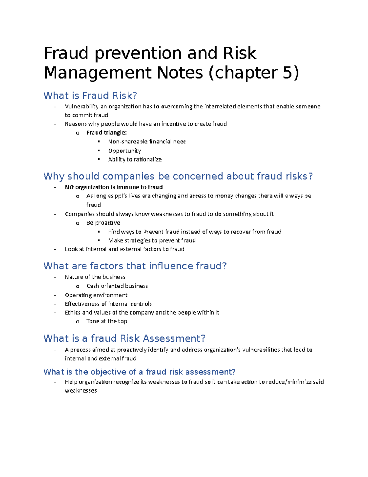 Week 8 Notes - Fraud prevention and Risk Management Notes (chapter 5 ...