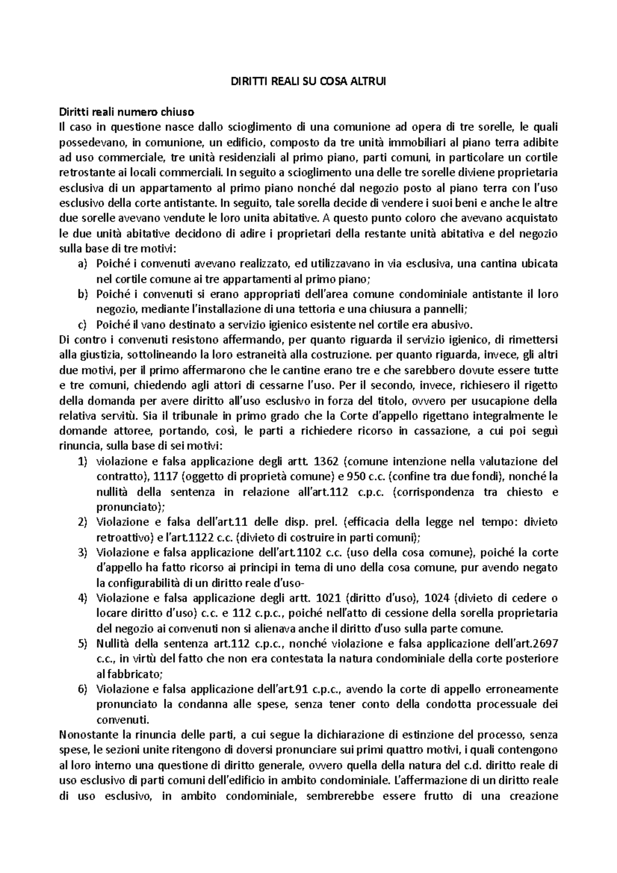 Diritti reali su cosa altrui riassunto